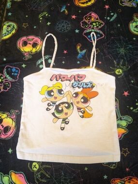 Girls White Powerpuff Girls Graphic Tank Top Crop Top